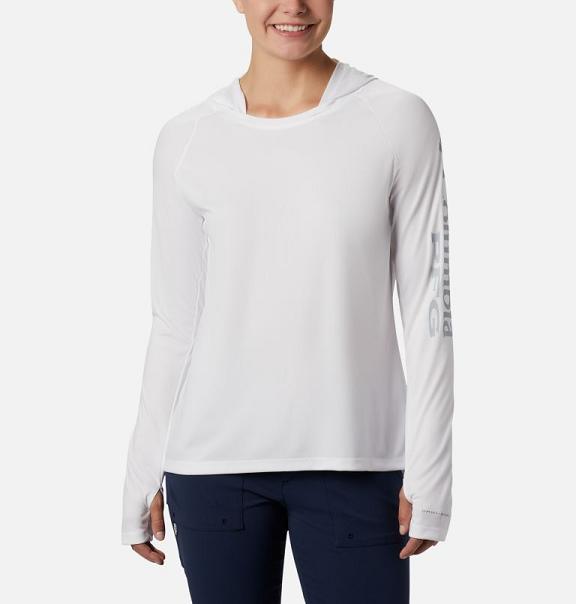 Columbia PFG Tidal Tee Hoodies White Grey For Women's NZ51720 New Zealand